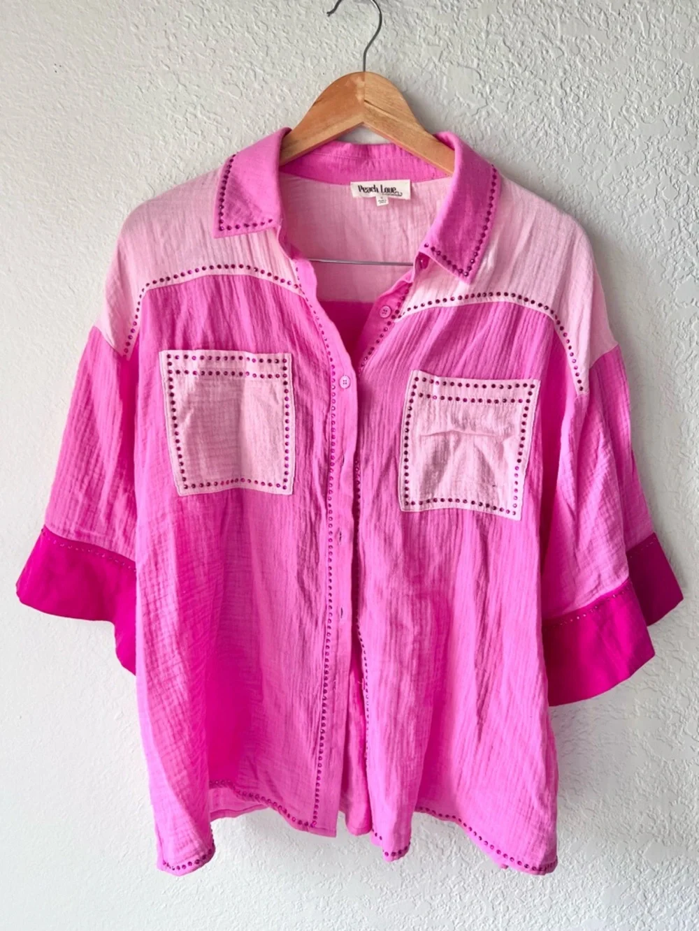 Peach Love Boutique Pink Rhinestone Color Block Matching Set Sz S